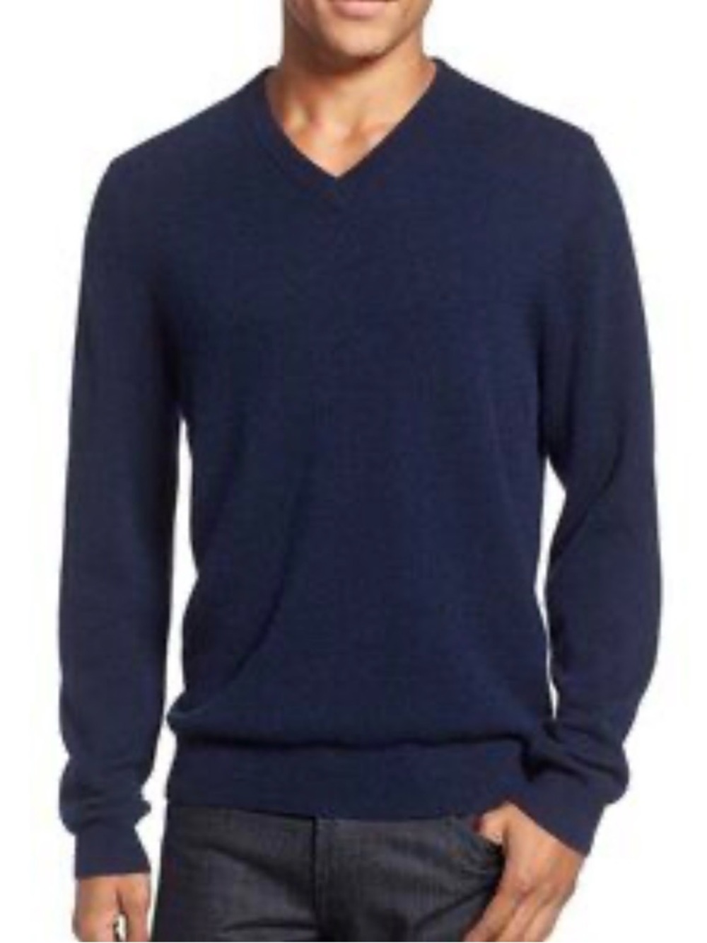 Nordstrom Men's V-Neck Sweater in Navy Blue 100%Merino Wool M